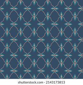  Seamless floral pattern, vector illustration design, vintage floral ornament pattern.Abstract ornamental on a dark blue background.