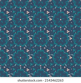  Patrón floral sin soldadura, diseño de ilustración vectorial, patrón de adorno floral vintage.Resumen ornamental sobre un fondo azul oscuro.