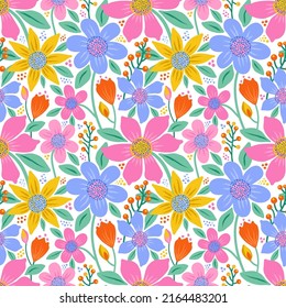 Seamless floral pattern. Vector illustration with lovely flowers in cute color palette. Great for fashion, fabric, wallpaper, wrapping paper.