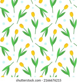 Nahtlose Blumenmuster. Vektorgrafik. Gelbe Tulpen auf weißem Hintergrund.
