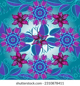 Patrón floral sin brillo en la ilustración vectorial. Flores en colores violeta, azul y neutro.