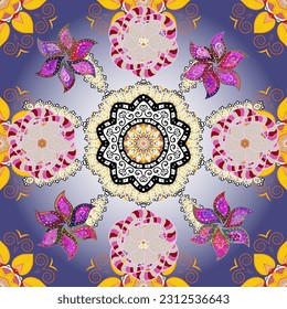 seamless Floral Pattern in vector illustration . Flowers on pleasant colors. Colour Summer Theme seamless pattern Background. Flat Flower Elements Design. Mandala.