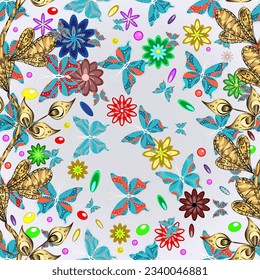 Patrón floral sin soldadura en ilustración vectorial Patrón de tejido fancy. Color Spring Theme Color patrón de fondo sin fisuras. Diseño de elementos de flores planas. Vector.