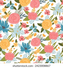 Seamless floral pattern, vector illustration on a white background. Suitable for textiles, wallpaper, printing, stylish modern pattern for all surfaces