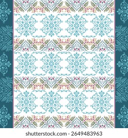 Seamless floral pattern vector illustration: an antique damask textile design with decorative retro flowers, ideal for vintage wallpaper and fabric