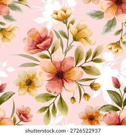 Ilustração de vetor de padrão floral sem costura com flores de flor de primavera rosa e folhas verdes com borboletas em um design de papel de parede vintage natureza