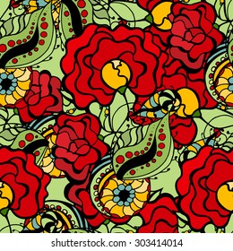 Seamless Floral Pattern. Vector Illustration. Hand Drawn Floral Texture, Decorative Flowers