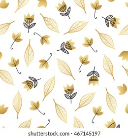 Seamless floral pattern. Vector illustration with flowers and leaves. Hand drawn vintage background in shabby chic style. Design for textile and print.