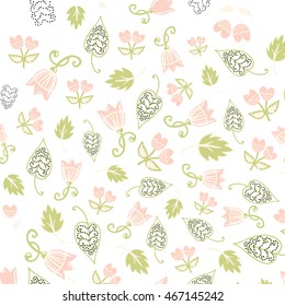 Seamless floral pattern. Vector illustration with flowers and leaves. Hand drawn vintage background in shabby chic style. Design for textile and print.