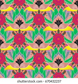 Seamless Floral Pattern in Vector illustration. Flowers on colorful background in watercolor style.