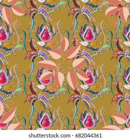 Seamless Floral Pattern in Vector illustration. Leaves on colored background.