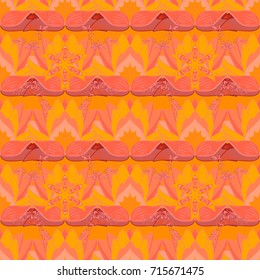 Seamless Floral Pattern in Vector illustration. Flowers on orange, yellow and pink background in watercolor style.