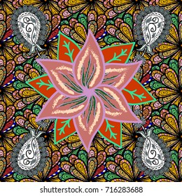Seamless Floral Pattern in Vector illustration. On black, pink and neutral colors. Beautiful fabric pattern. Vector illustration.