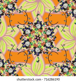 Seamless Floral Pattern in Vector illustration. Flowers on beige, orange and neutral colors. Colour Spring Theme seamless pattern Background. Flat Flower Elements Design.