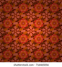 Seamless Floral Pattern in Vector illustration. Colour Spring Theme seamless pattern Background. Flat Flower Elements Design. Flowers on orange, brown and red colors.