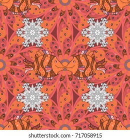 Seamless Floral Pattern in Vector illustration. Flowers on pink, orange and brown colors.