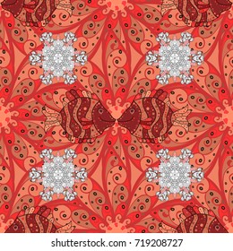 Seamless Floral Pattern in Vector illustration. Flowers on orange, red and white colors.