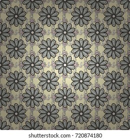 Seamless Floral Pattern in Vector illustration. Flowers on beige, neutral and black colors.