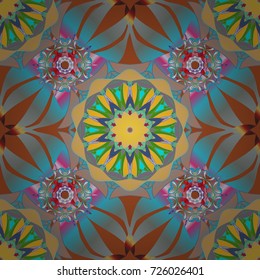 Seamless Floral Pattern in Vector illustration. Flowers on blue, orange and gray colors.