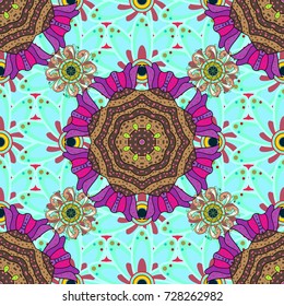 Seamless Floral Pattern in Vector illustration. Beautiful fabric pattern. Vector illustration. On blue, neutral and brown colors.