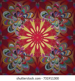 Seamless Floral Pattern in Vector illustration. Flowers on red, neutral and pink colors in watercolor style.
