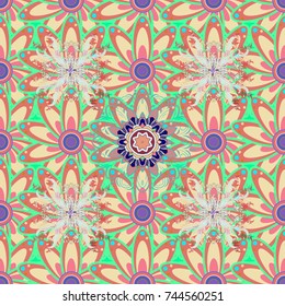 Seamless Floral Pattern in Vector illustration. Flowers on pink, beige and green colors.
