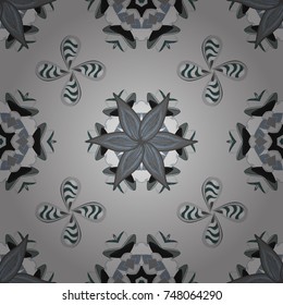 Seamless Floral Pattern in Vector illustration. Flowers on gray, neutral and blue colors. Colour Summer Theme seamless pattern Background. Flat Flower Elements Design.