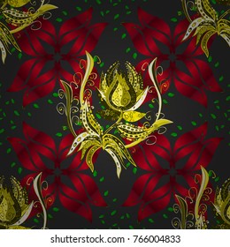 Seamless Floral Pattern in Vector illustration. Flat Flower Elements Design. Flowers on gray, red and yellow colors. Colour Summer Theme seamless pattern Background.