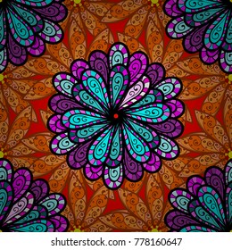 Seamless Floral Pattern in Vector illustration. Flowers on black, orange and brown colors.