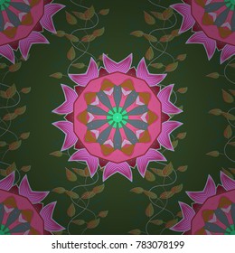 Seamless Floral Pattern in Vector illustration. Beautiful fabric pattern. Vector illustration. On green, pink and neutral colors.
