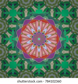 Seamless Floral Pattern in Vector illustration. Flowers on green, neutral and violet colors in watercolor style.