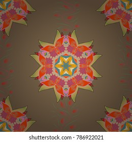 Seamless Floral Pattern in Vector illustration. Flat Flower Elements Design. Flowers on beige, pink and orange colors. Colour Summer Theme seamless pattern Background.