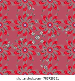 Seamless Floral Pattern in Vector illustration. Flowers on pink, gray and red colors in watercolor style.