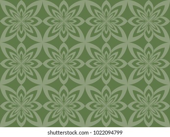 Seamless floral pattern vector. Mandala design light green on green. Design print for textile, fabric, wallpaper, tile, background. Set 15