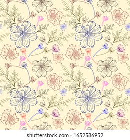 Seamless Floral Pattern in vector. The motif is inspired by flowers in Indonesia called ''kenikir flowers''. Great for t-shirts, pillows, fabrics, wallpapers, backgrounds and more.