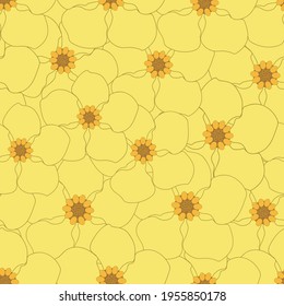 Seamless floral pattern in vector on a yellow background, wallpaper, fabric 