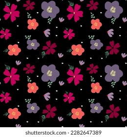 Seamless floral pattern in vector. Floral pattern on black background