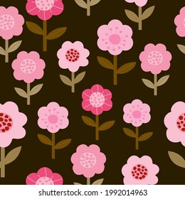 Seamless floral pattern vector. Pink flower vector on brown background.Vector design for paper, cover, fabric, interior decor and other users.