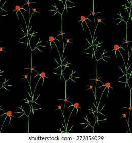 Seamless floral pattern. Vector pattern of red flowers on black background.