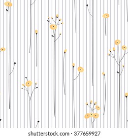 Seamless floral pattern. Vector striped background.with yellow wildflowers.