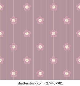 Seamless floral pattern with vertical lines. Vector illustration.