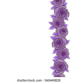 Seamless floral pattern with vertical little abstract roses in violet and purple colors, vector illustration in vintage style with copy space (place for your text).