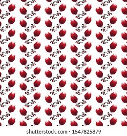 Seamless floral pattern. Vertical stripes of red flowers are located on a white background. Print for textile and paper. Vector illustration.