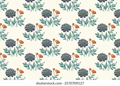 seamless floral pattern with vibrant red dahlias, green foliage, and intricate petals perfect for wallpaper, fabric, wrapping, and botanical designs