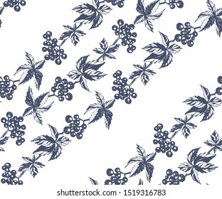 Seamless floral pattern with vine grapes and ornamental hand drawing decorative background. Ethnic seamless pattern ornament. Vector pattern. Print for textile, cloth, wallpaper, scrapbooking