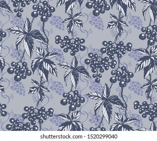 Seamless floral pattern with vine grapes and ornamental hand drawing decorative background. Ethnic seamless pattern ornament. Vector pattern. Print for textile, cloth, wallpaper, scrapbooking