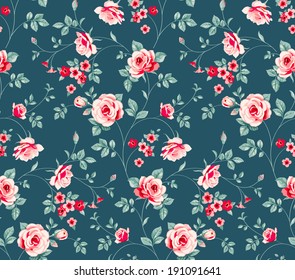 Seamless floral pattern. Vintage background with pink roses. Floral wallpaper