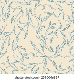 Seamless floral pattern, vintage background with blue branches