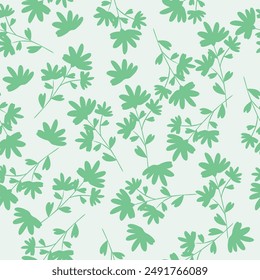 Seamless floral pattern, vintage botanical print with red flowers in abstract arrangement. Beautiful flower background design with wild plants, flowers on stems, leaves. Vector floral illustration.