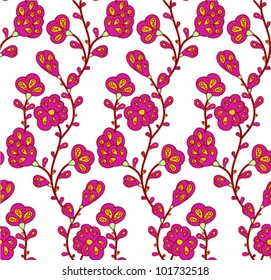 Seamless floral pattern with vintage fantasy bright flowers